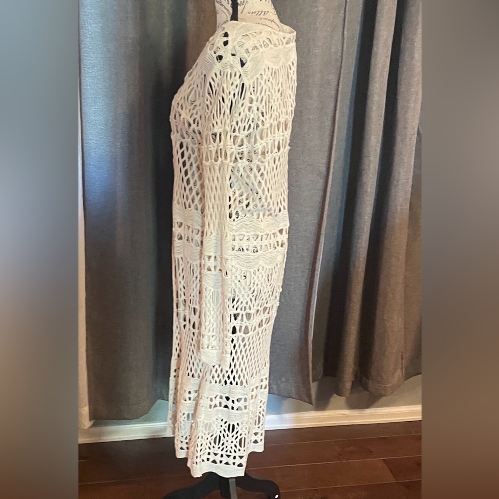 Longline Open Crochet Cardigan Sweater - Cream